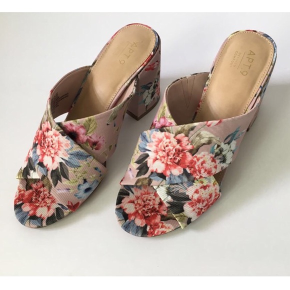Floral block heel slip on mules - Picture 2 of 4